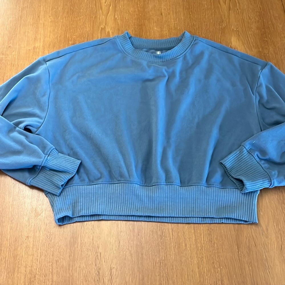 Soft and Cozy, Plush Cropped Crewneck Sweatshirt by Mta Sport, Blue, Size L